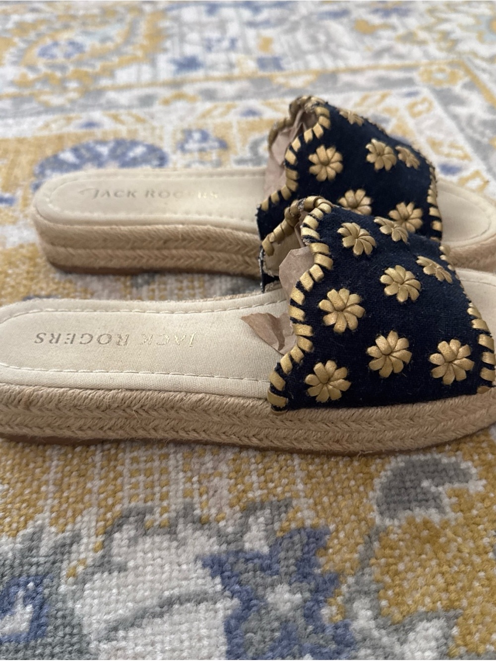 Jack Rogers Navy and Gold Floral Slide Sandals - Picture 2 of 3